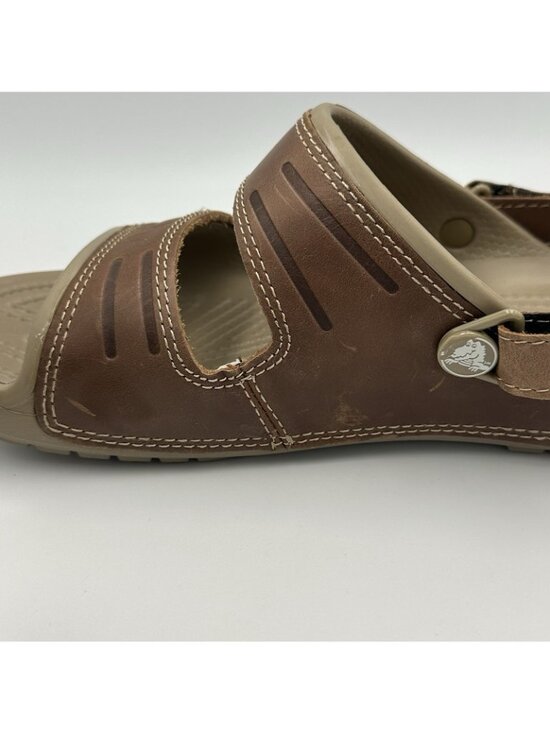 Crocs Yukon Men\'s Size 8 Brown Leather Strap Comfort Slides Open Toe Sandals main image 11